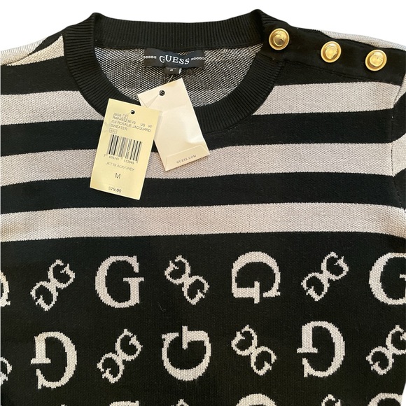 Guess Black/Gray Rosalie Jacquard Sweater Size Medium NWT - Picture 2 of 4